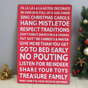 Christmas Rules Large Red Hanging Wall Art Decoration Xmas Wooden Sign 45x30cm